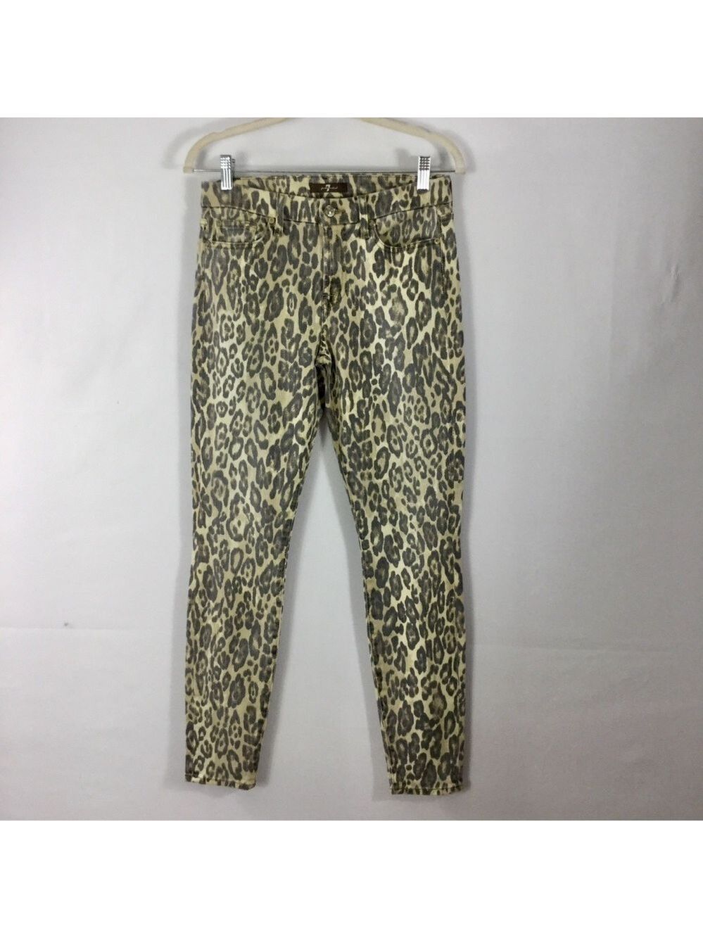 7 For All Mankind Leopard Cheetah Print Mid Rise Skinny Jeans Y2K Size 28